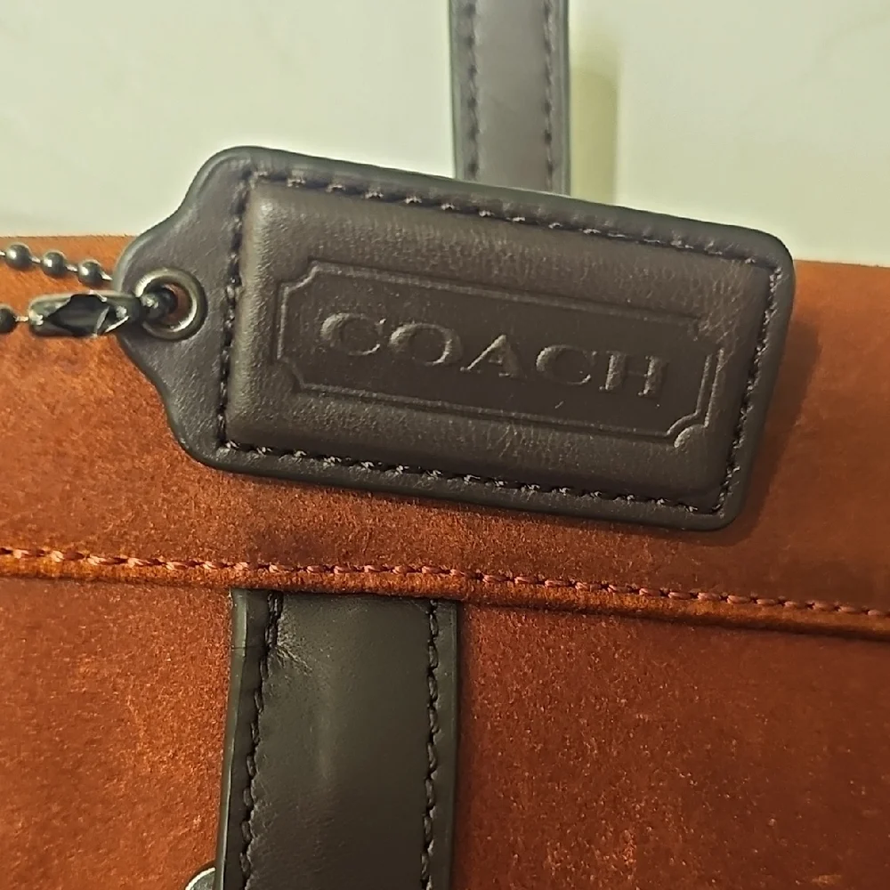 Coach Brown Leather Messenger Bag with Black Trim
